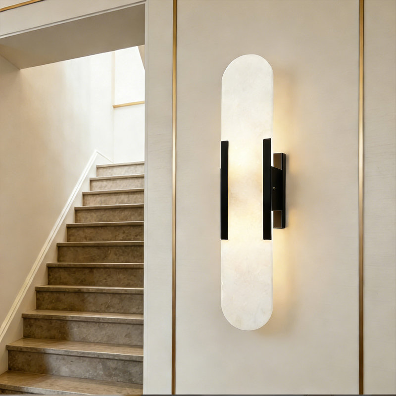 Appliques murales 19,7 po en albâtre naturel avec base épaissie à 20%, applique murale en marbre moderne pour meuble-lavabo, couloir, chambre à coucher, applique murale en pierre de luxe noire