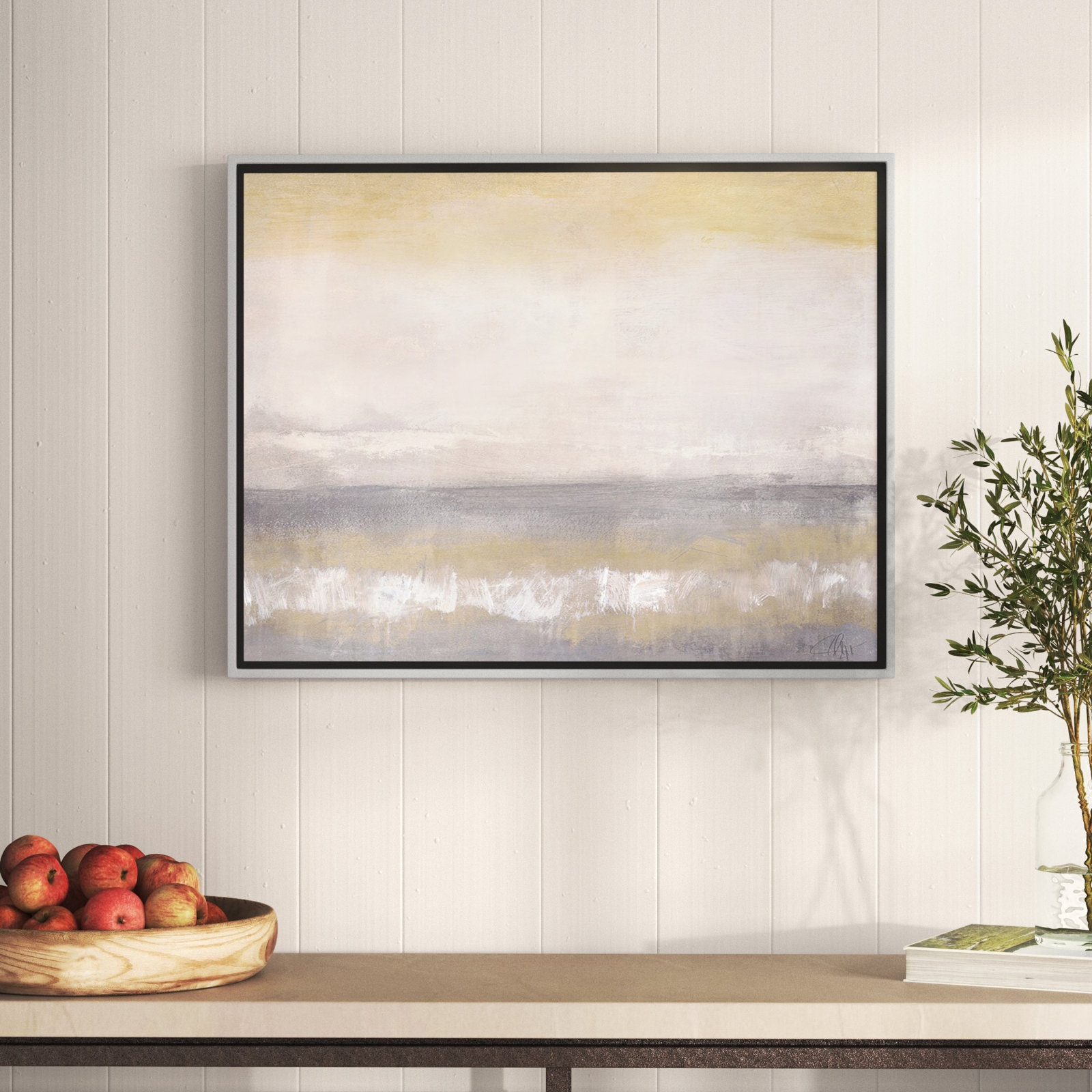 Willadeene "Morning Calm 2" Painting, 22" H x 28" W x 2" D, Silver Framed