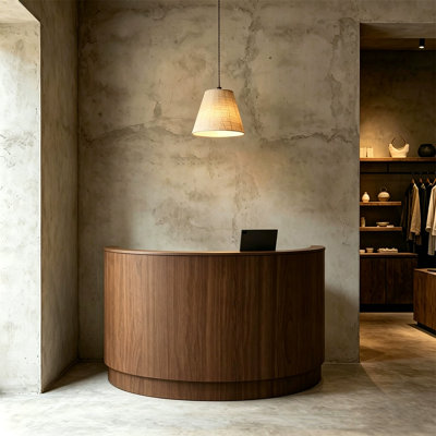 Mid-Century Modern Rectangular Manufactured Wood Reception Desk