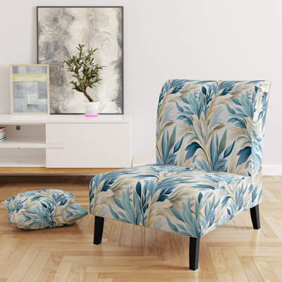 Coastal Neutrals Tropical Motif - Fauteuil de chambre rembourré Coastal, fauteuil d'appoint feuilles tropicales