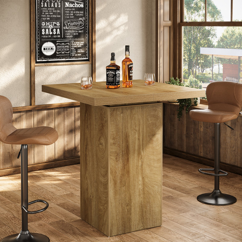 Square Bar Height Table,39.37 High Top Bistro Pub Table with Counter Height Tabletop,Rustic Brown