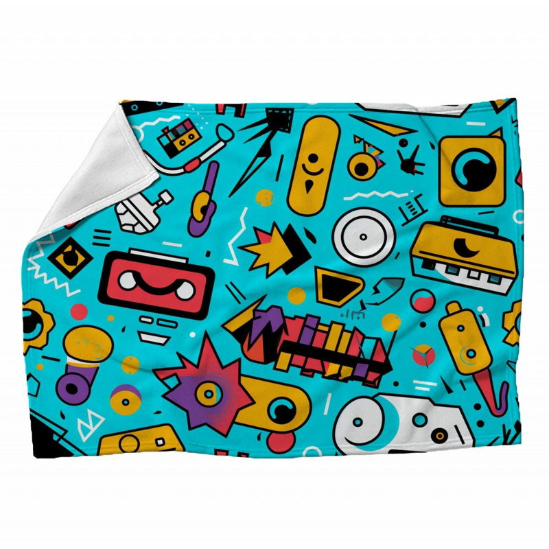Machine Printed Throw Blanket, Geometric, Light Blue, 80" L x 60" W
