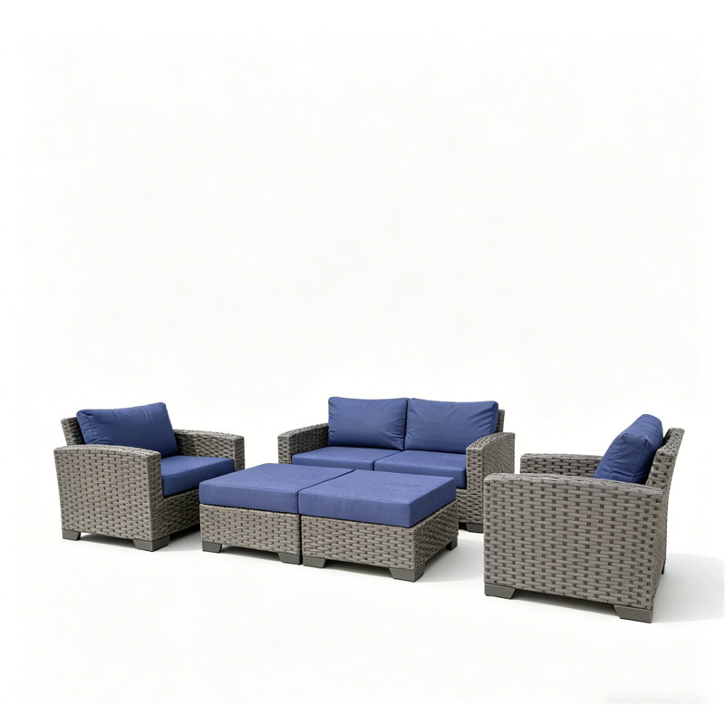 Ensemble de conversation de patio en osier 6 pièces toutes saisons, ensemble de mobilier de patio modulaire gris avec coussins, canapé modulaire d'une capacité de 330 lb avec repose-pieds pour la cour, le porche et la terrasse