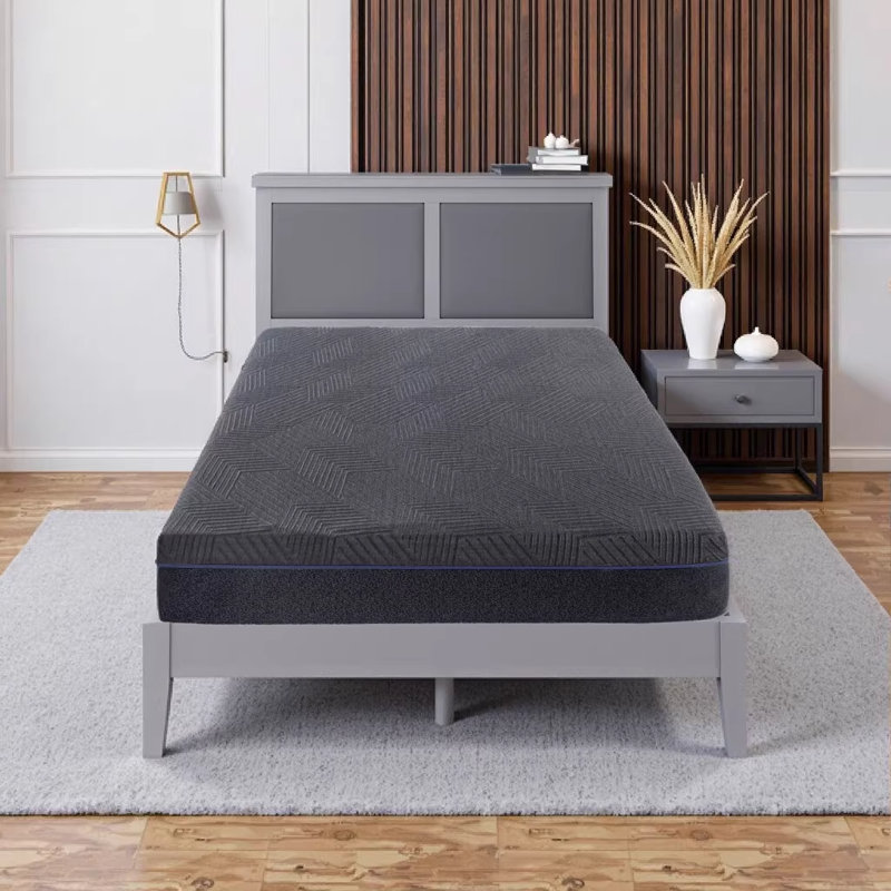 8" Queen Size Gel-Infused Memory Foam Hybrid Mattress, Dark Gray, Firm Comfort, Mattress in a Box, Queen