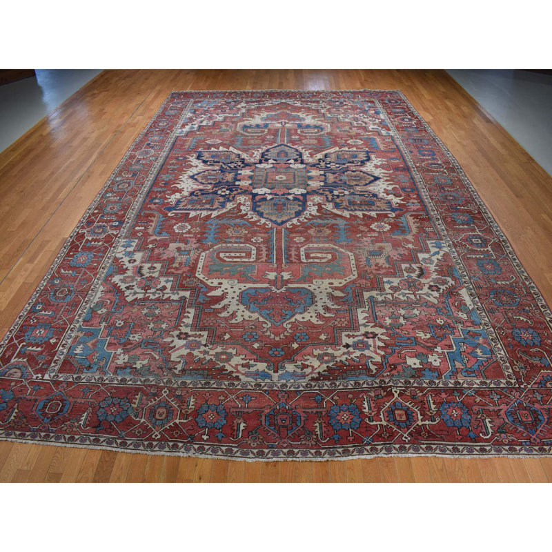 One-of-a-Kind 12'3" X 18'6" 1900s Wool Area Rug Red