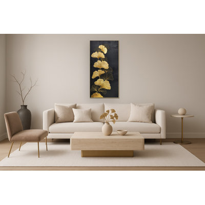 Art mural Opulent Golden Ginkgo Elegance, 30 po x 57 po, cadre doré