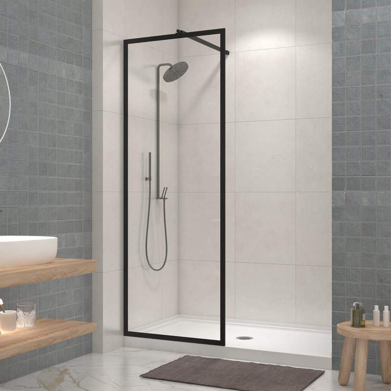 34" W x 74" H Fixed Framed Shower Screen with 1/4" Tempered Glass