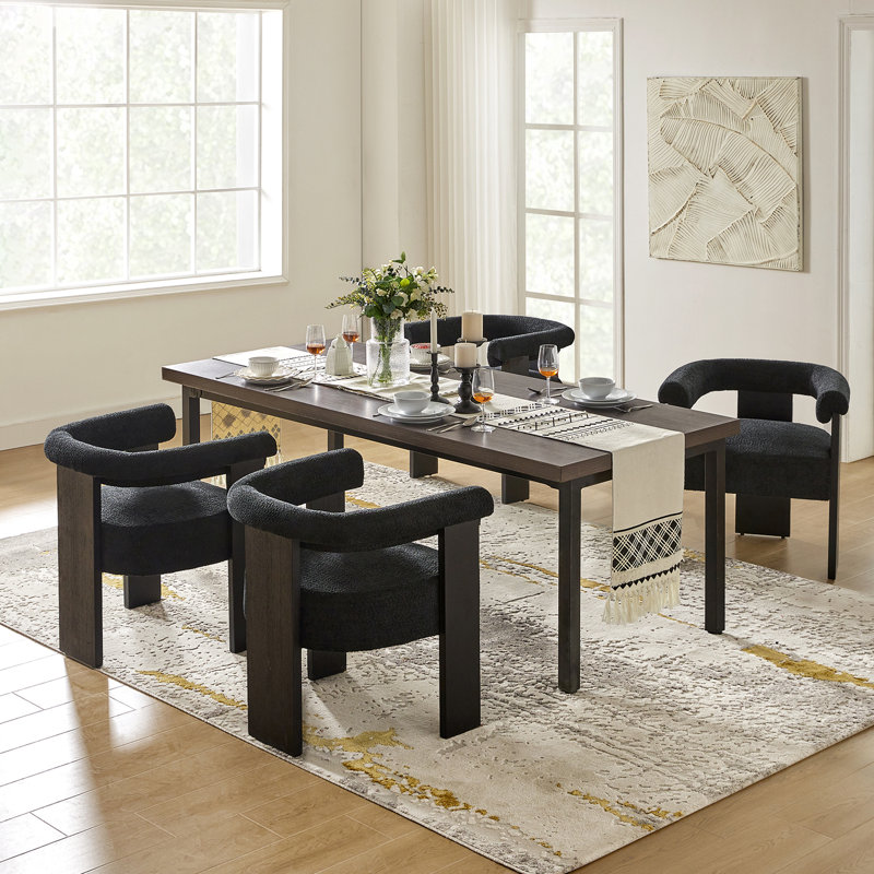 Weisberg 24"W Modern Boucle Dining Chair with Solid Wood Legs, Black