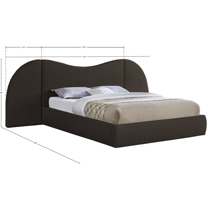 Hyrup Upholstered Panel Bed, King, Brown Boucle Fabric