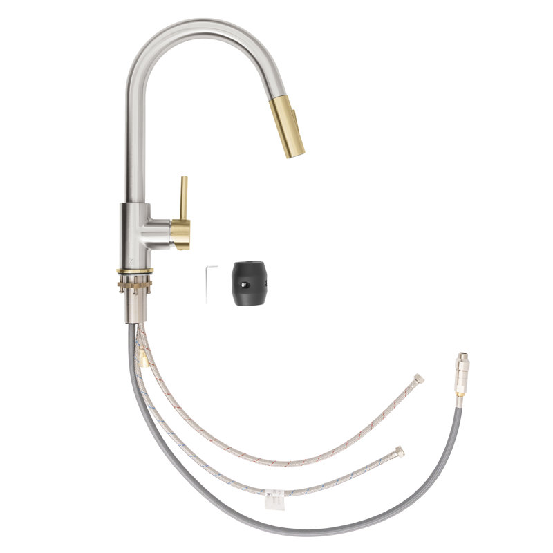 ZLINE Autograph Gemini Pull Down Single Handle Kitchen Faucet, Brushed Nickel;Champagne Bronze