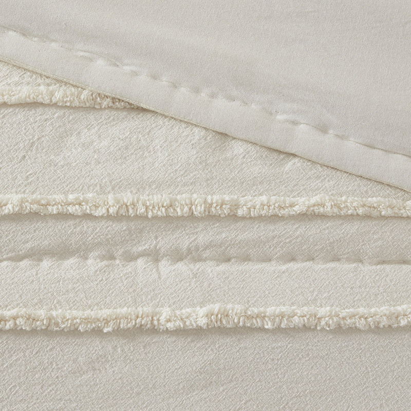 Mercer 100% Cotton 3 Piece Quilt Set with Chenille Trims, Ivory, Full/Queen Coverlet + 2 Shams