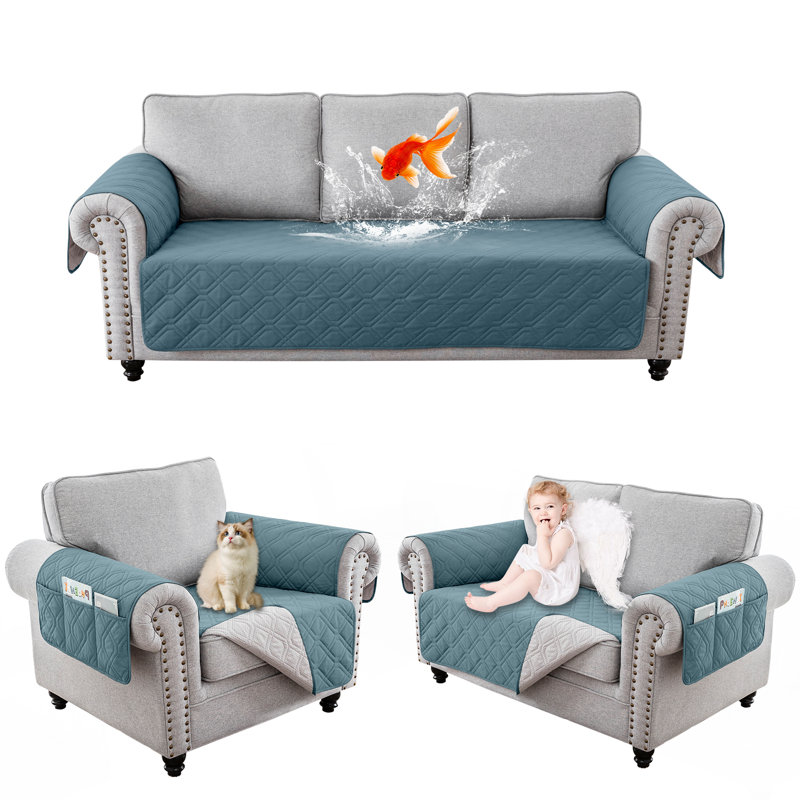 Housse pour coussin carré (3 pièces), Mélange de polyester gris / bleu