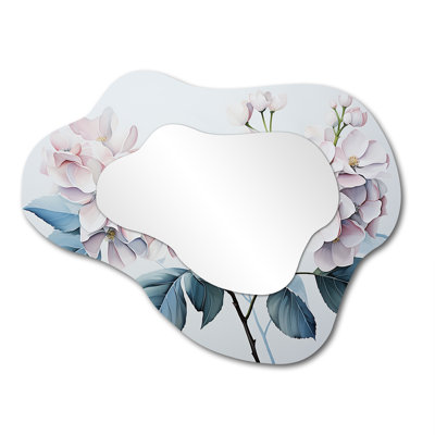 Grey Minimalism Hydrangea Delight III - Hydrangea Cloud Decorative Mirror, Traditional Asymmetrical Wall Mirror, Printed Metal Art