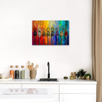 Grande cuisine colorée, art mural, impressions sur toile, vaisselle d'époque, affiche d'art sur toile tendue sur toile, encadrée prête à être suspendue pour la salle à manger, décoration murale, 28 po x 40 po