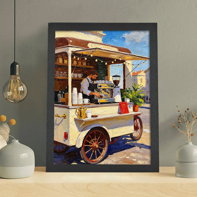 «Food Truck on a Street», art mural sur toile encadré noir, H 17 po x l 13 po