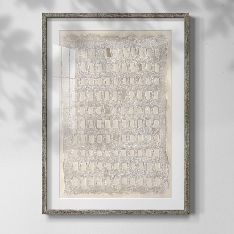 Carte imprimée perforée I, Blanc, Papier encadré argent vieilli