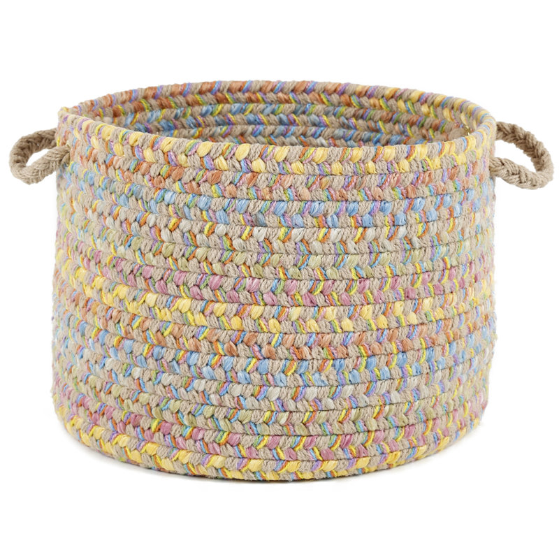 Sand Beige Textured Polypropylene Fabric Basket, 10" H x 14" W x 14" D
