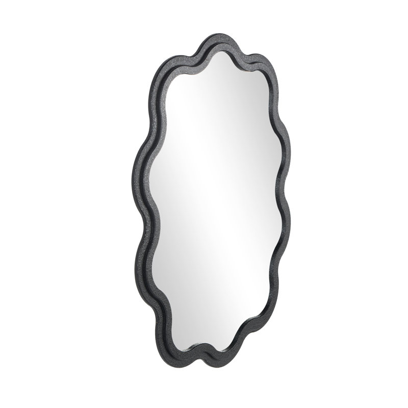 Wood Handmade Wavy Black Room Wall Mirror With Dimensional Carved Frame