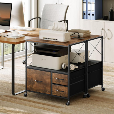 Rustic Brown 3-Drawer Lateral File Cabinet - Charging Station, Mobile Printer Stand With Open Shelf (Nonwovens Drawers, Fits A4/Letter Size For Home O by Inbox Zero