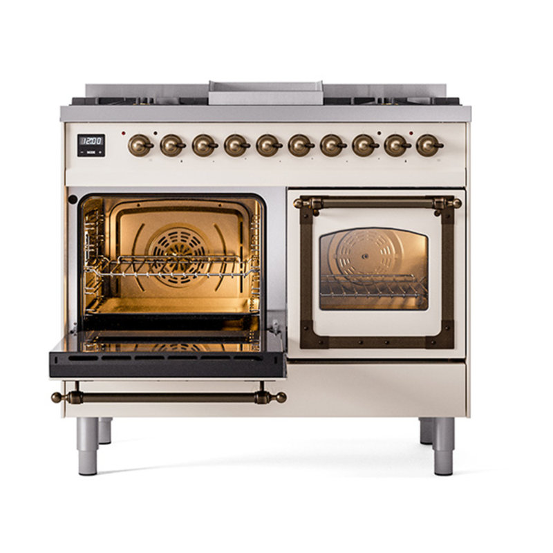 ILVE Nostalgie II Noblesse 40 in Dual Fuel Range, Antique White/Bronze, Natural Gas