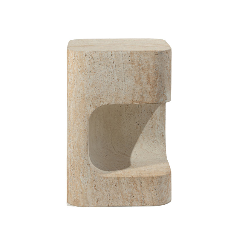 Outdoor Faux Stone Asymmetrical Side Table, Brown