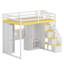 Lit mezzanine multifonctionnel avec rangement pour escalier, commode intégrée, armoire, armoires, prises USB et éclairage ambiant-873868816