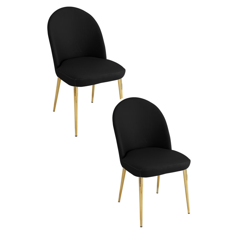 Chaise d'appoint Vera Lusso - Chaises d'appoint de salle à manger modernes - Chaises rembourrées contemporaines en similicuir avec structure en métal doré - Ensemble de 2 chaises de salle à manger, de chambre à coucher, de bureau ou de cuisine - Chaises de salle à manger noires avec pieds dorés