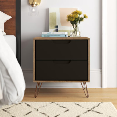 Rockefeller 20" Mid-Century Modern 2-Drawer Nightstand in Gray