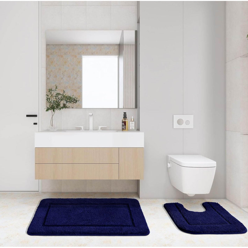 2 Piece set Rectangle Bath Mat, Blue