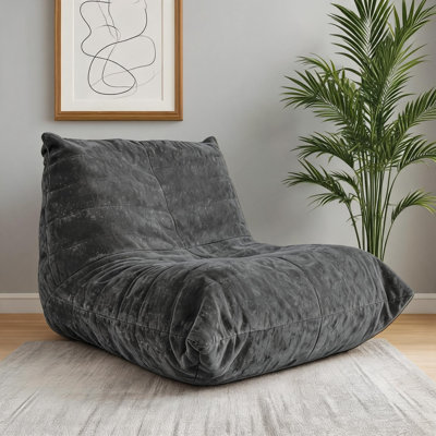 Fauteuil à billes à siège simple, flanelle de chenille gris neutre, support corporel à 5 positions pour la lecture et la détente dans le salon