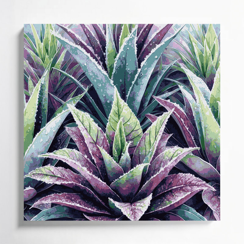 Art végétal sur toile gris, H 16 po x l 16 po