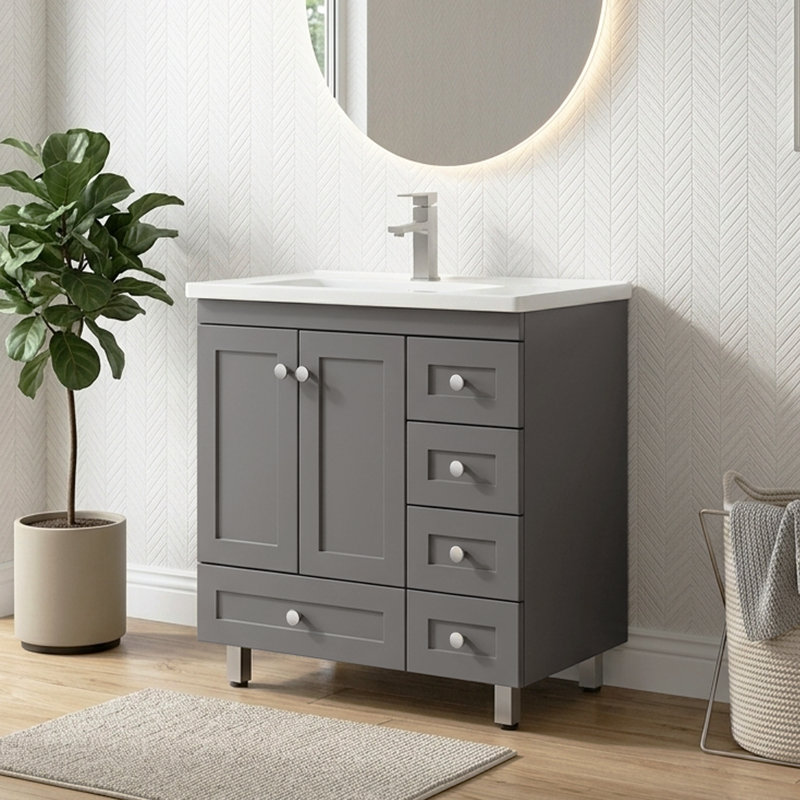32'' Gray Morden Free-standing Single Bathroom Vanity Set With Storage