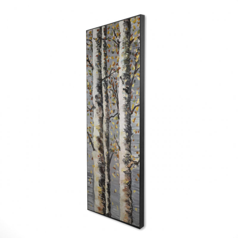 Blossoming Birches - Toile encadrée grise pour la décoration intérieure, H 49,25 po x l 17,25 po
