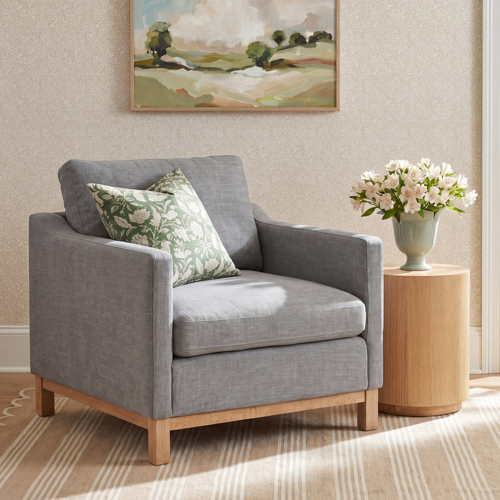 Cami Oak Armchair, Charcoal Polyester Blend