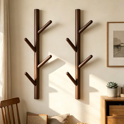 Portemanteau mural en forme d'arbre (paquet de 2), portemanteau vertical pour le mur, portemanteau peu encombrant pour vestibule, chambre à coucher, couloir, brun foncé