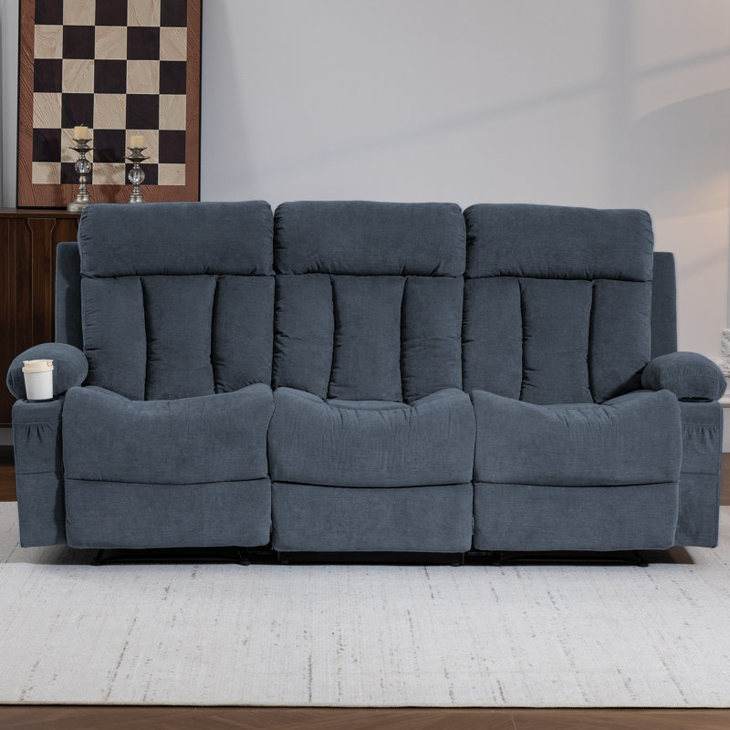 Recliner Sofa Set, 3 Seater Recliner Sofa Chair, Manual Reclining Sofa Couch, Triple Recliner Sofa for Living Room, Home Theater, Small Spaces, Blue