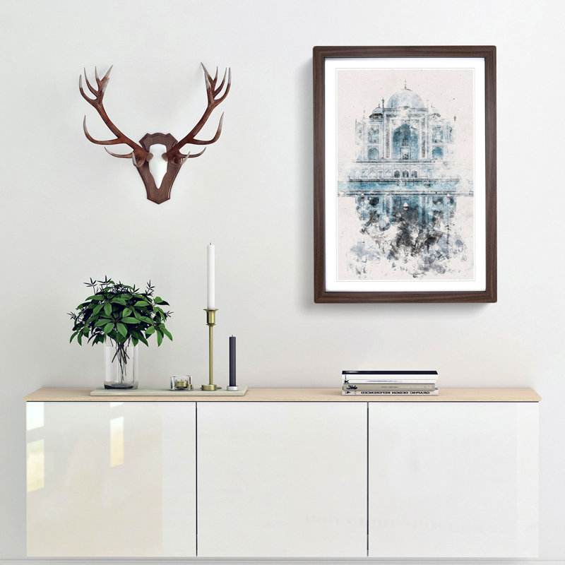 The Taj Mahal in Agra India - Picture Frame Graphic Art, 63cm H x 45cm W x 2cm D, Walnut Framed