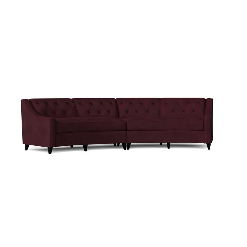Canapé modulaire de coin symétrique 147 po Charlotte, Velours bourgogne, Noir, Moyenne