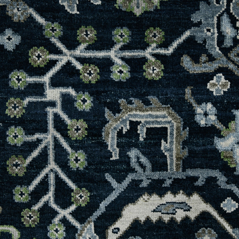 Tapis oriental en laine noué à la main gris / bleu / ivoire Hillard, Rectangle 2 pi x 3 pi