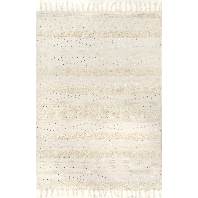 Tapis ivoire en laine texturée Jayko, Rectangle 11 pi 6 po x 14 pi 6 po