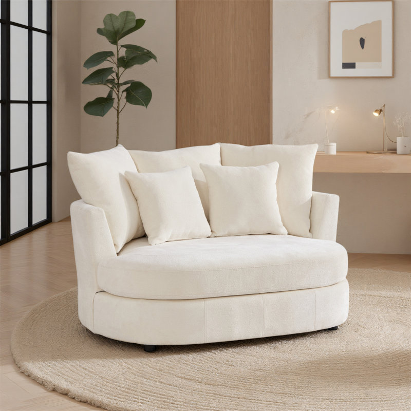 Fauteuil demi-tonneau rembourré de 55 po de largeur, Chenille beige