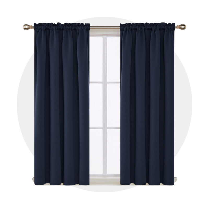 Solid Room Darkening Thermal Single Curtain Panel, Navy Blue, 42" W x 72" L