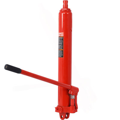 Hydraulic Long Ram Jack With Single Piston Pump And Clevis Base (Fits: Garage/Shop Cranes, Engine Hoists, And More): 8 Ton (16,000 Lb) Capacity, Red