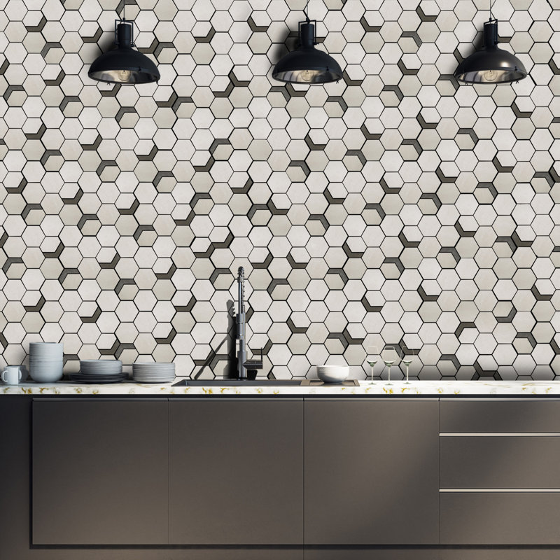 Native Rock 3.5" X 3.5" Porcelain Metal Look Tile Hexagon Mosaic Sheet, Palladium Iron