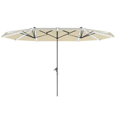 Double Canopy Patio Umbrella With Solar Led Lights, Crank Lift & Air Vents, Outdoor Solar Lighted Umbrella