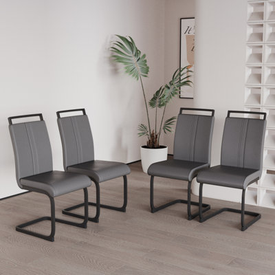 47-63" Expandable Circular Dining Table Set For 4-6 People, Equipped With 4 C-Shaped Tubular Cushioned Armless Dining Chair And An Spacious Dining Table Kitchen Table And Chair Set, With Metal Legs