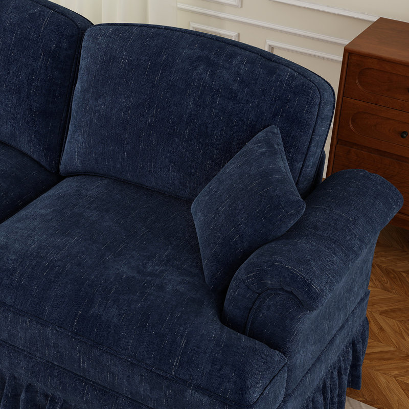 Très grand canapé deux places Mid-Century, Bleu, H 36,6 po x l 76,4 po x P 32,8 po
