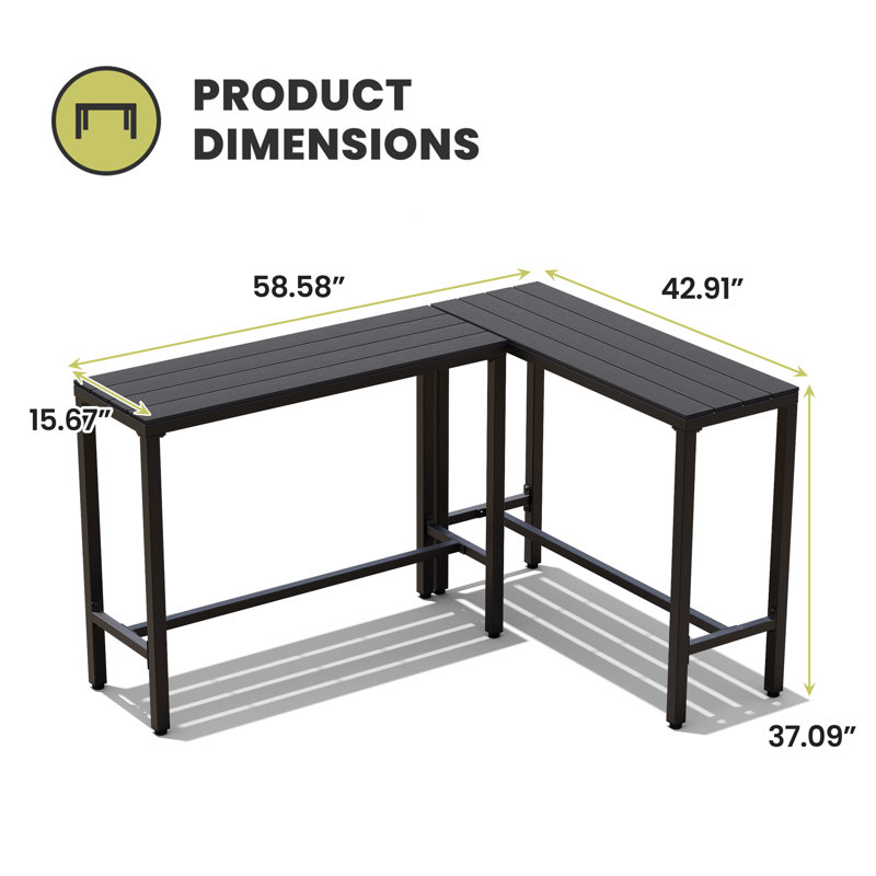 Arboleya Rectangular Metal Outdoor Bar Table, 37.09" H x 58.58" W x 42.91" D, Black