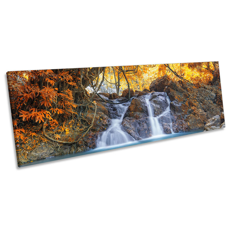 Yellow Waterfall Forest - Wrapped Canvas Panoramic Art Prints, 30.48cm H x 91.44cm W