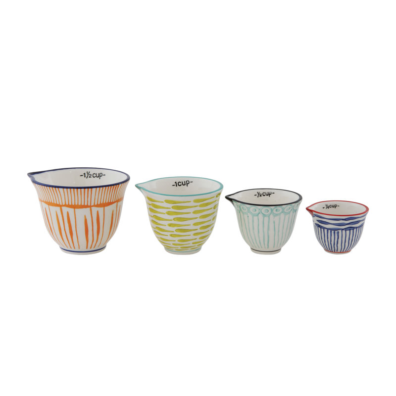 Ensemble de 4 tasses à mesurer en grès peint à la main avec motifs et bords colorés